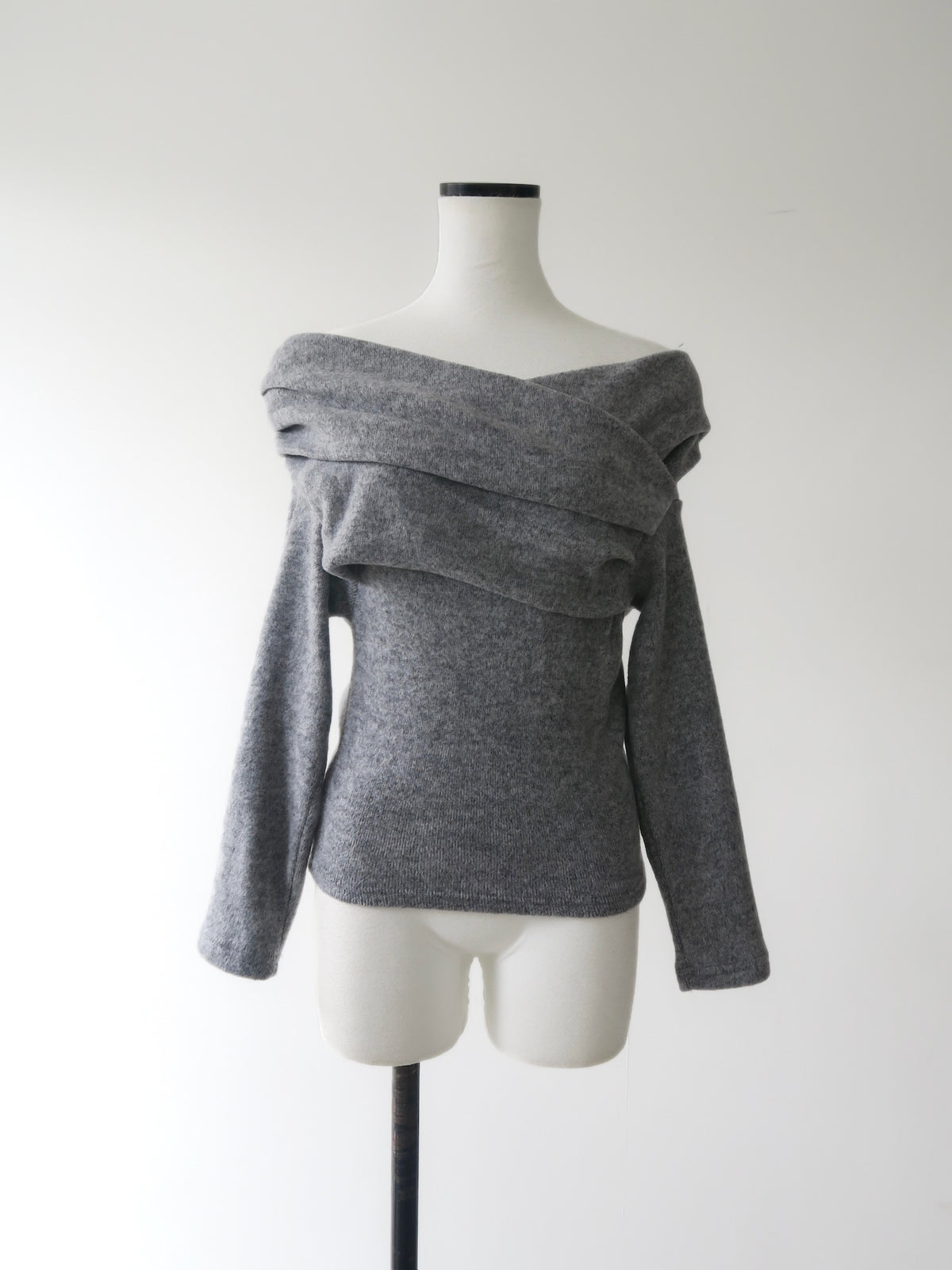Off-shoulder wrap knit top