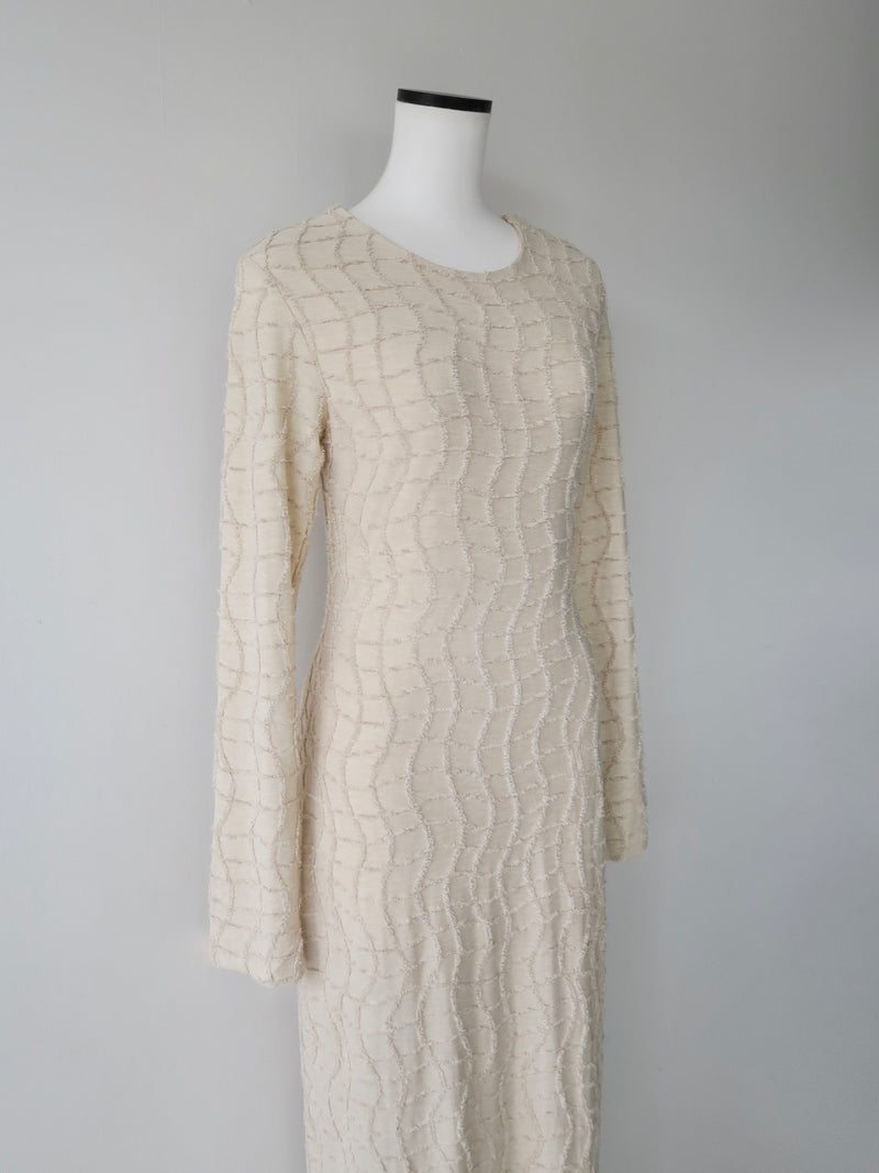 wavy tile pattern long sleeve dress