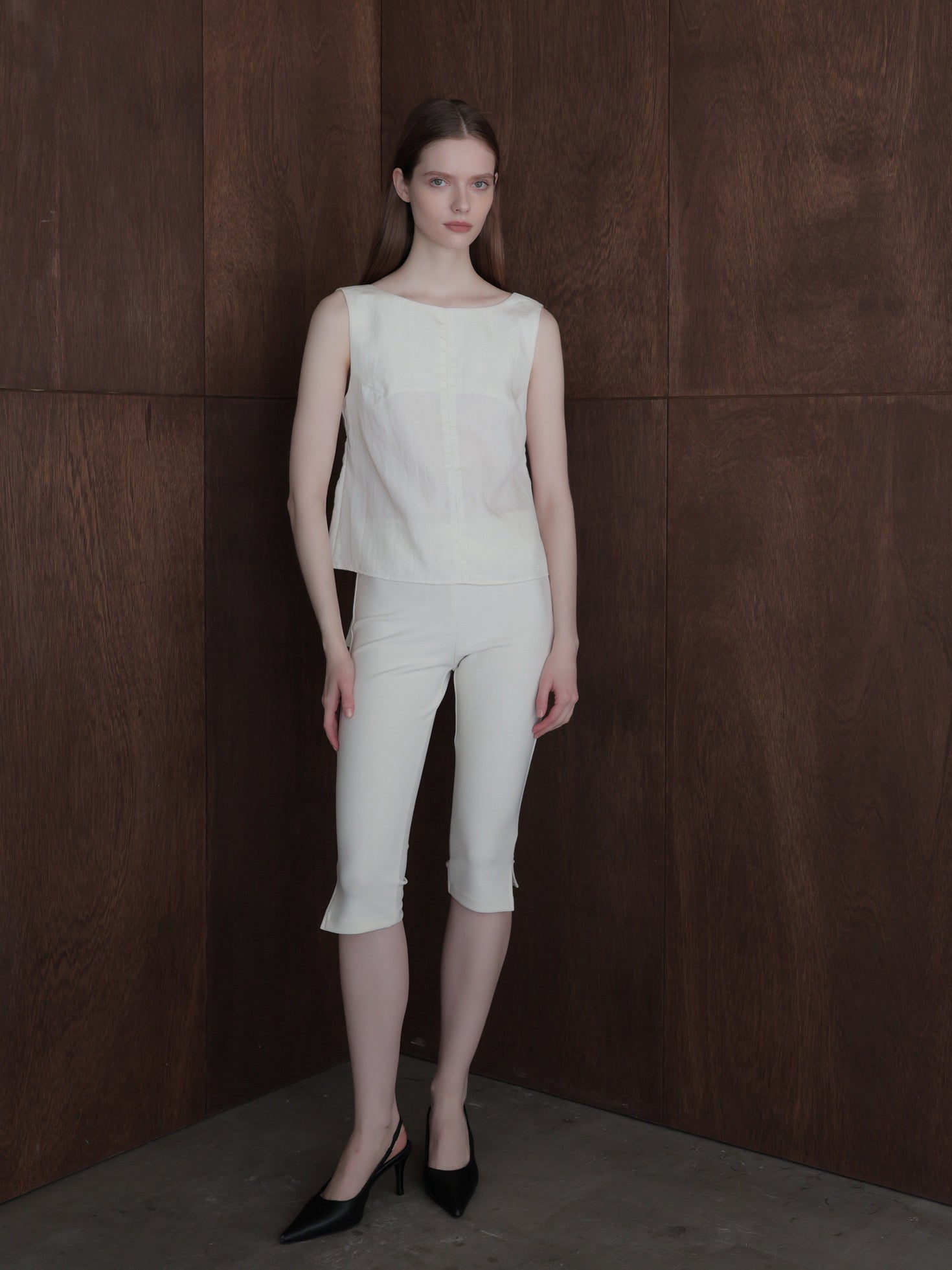 back ribbon linen blouse