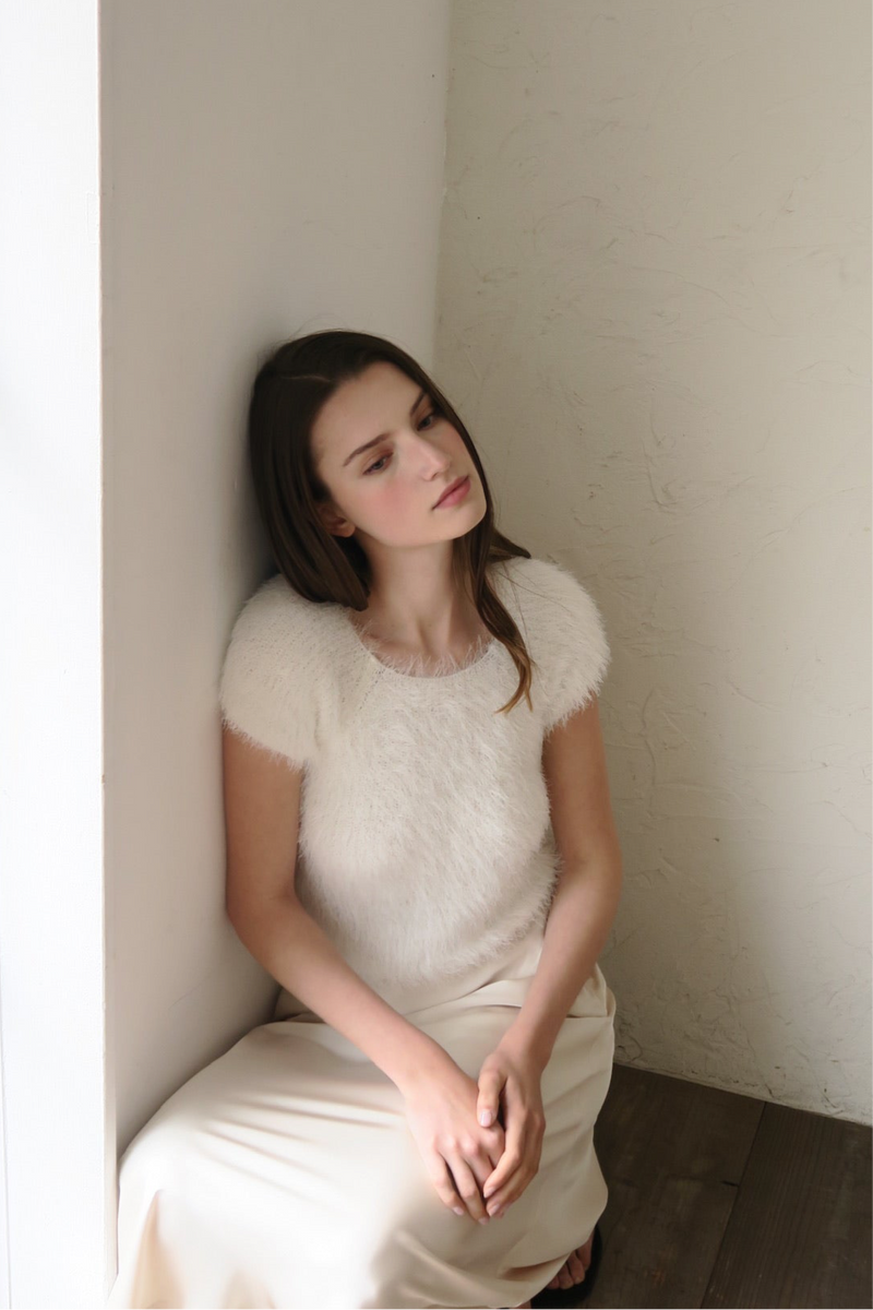 fuzzy cap sleeve top