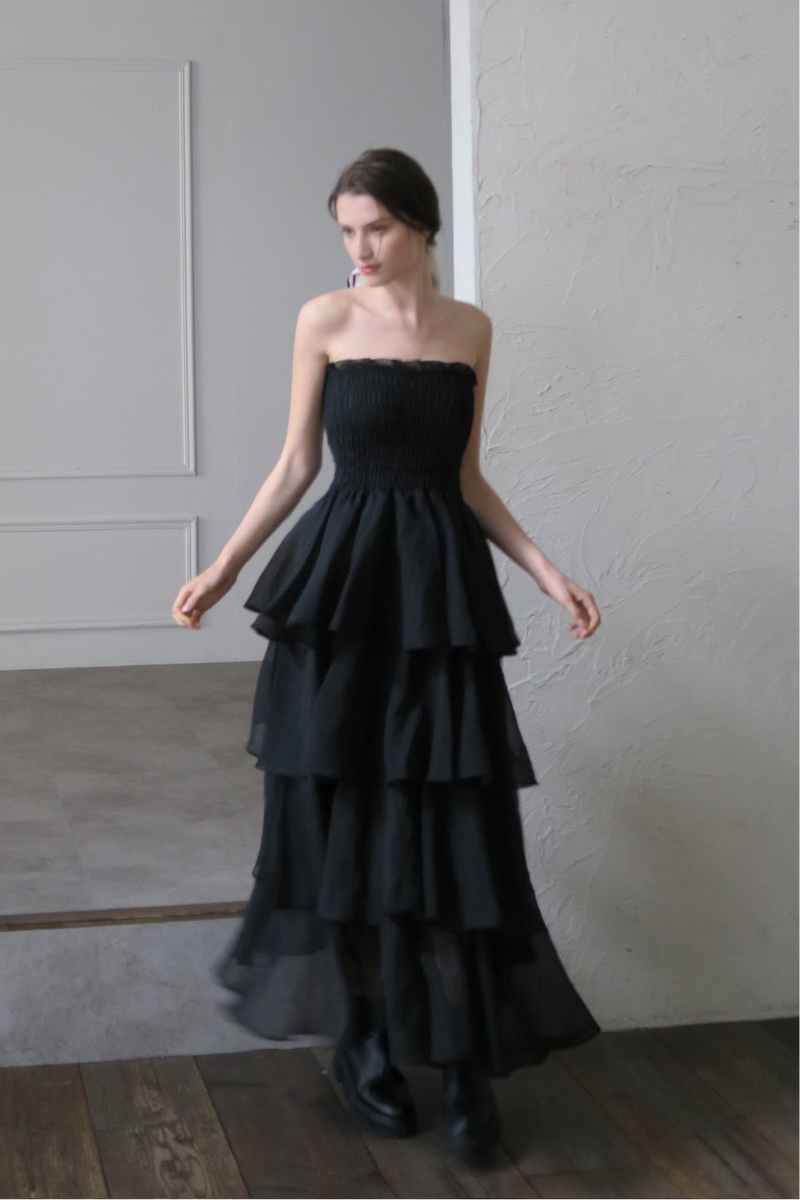 スーツ・フォーマル・ドレス maison celon frilly tiered dress / black frilly tiered dress – célon