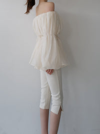 shirring off-shoulder blouse