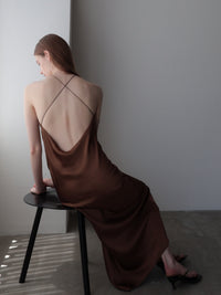 satin halter open back dress