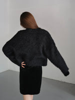 shaggy knit no collar jacket