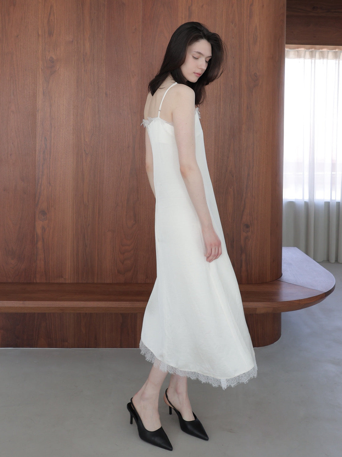 lace satin cami long dress