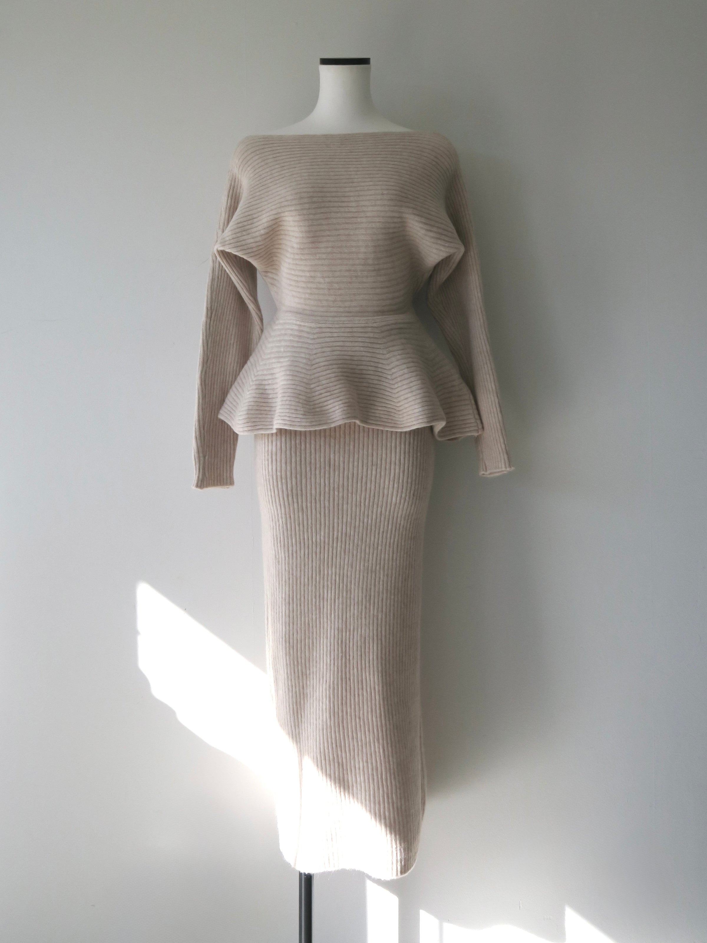 textured peplum knit set