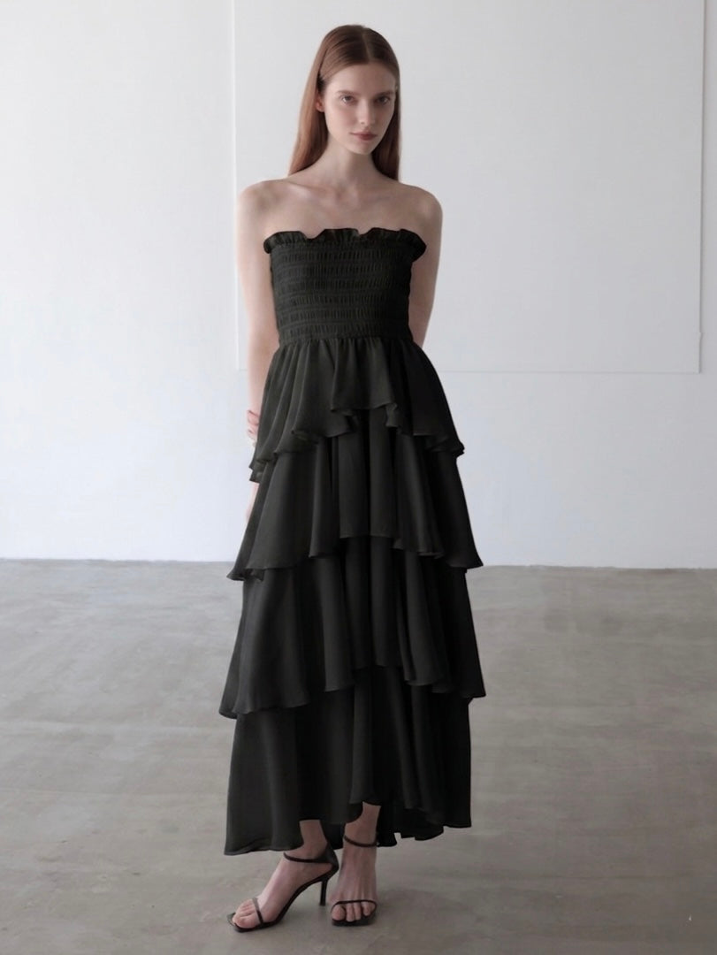frill tiered maxi dress – célon