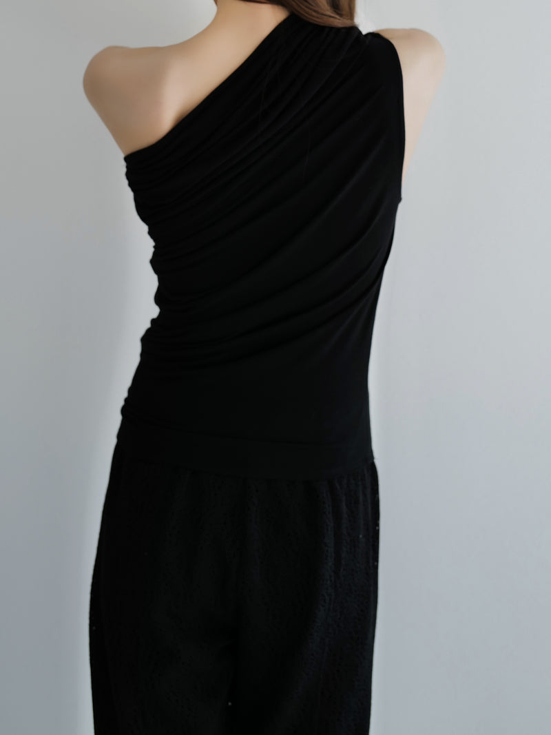 one shoulder ruched tank