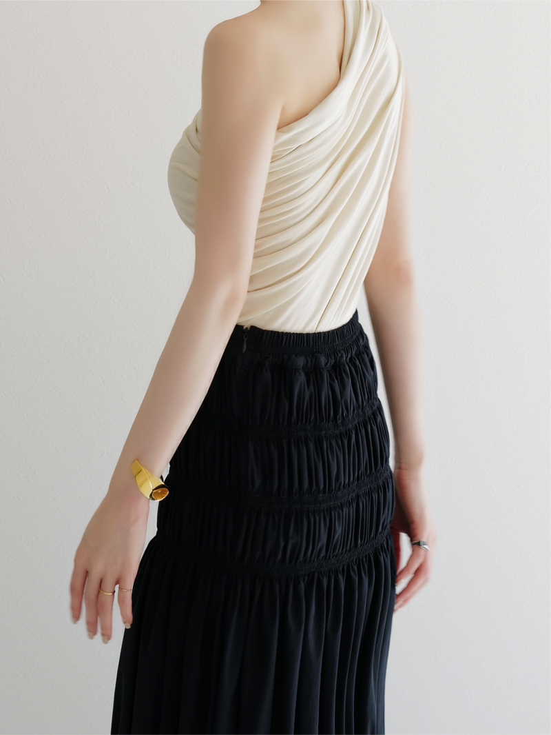 one shoulder ruched tank