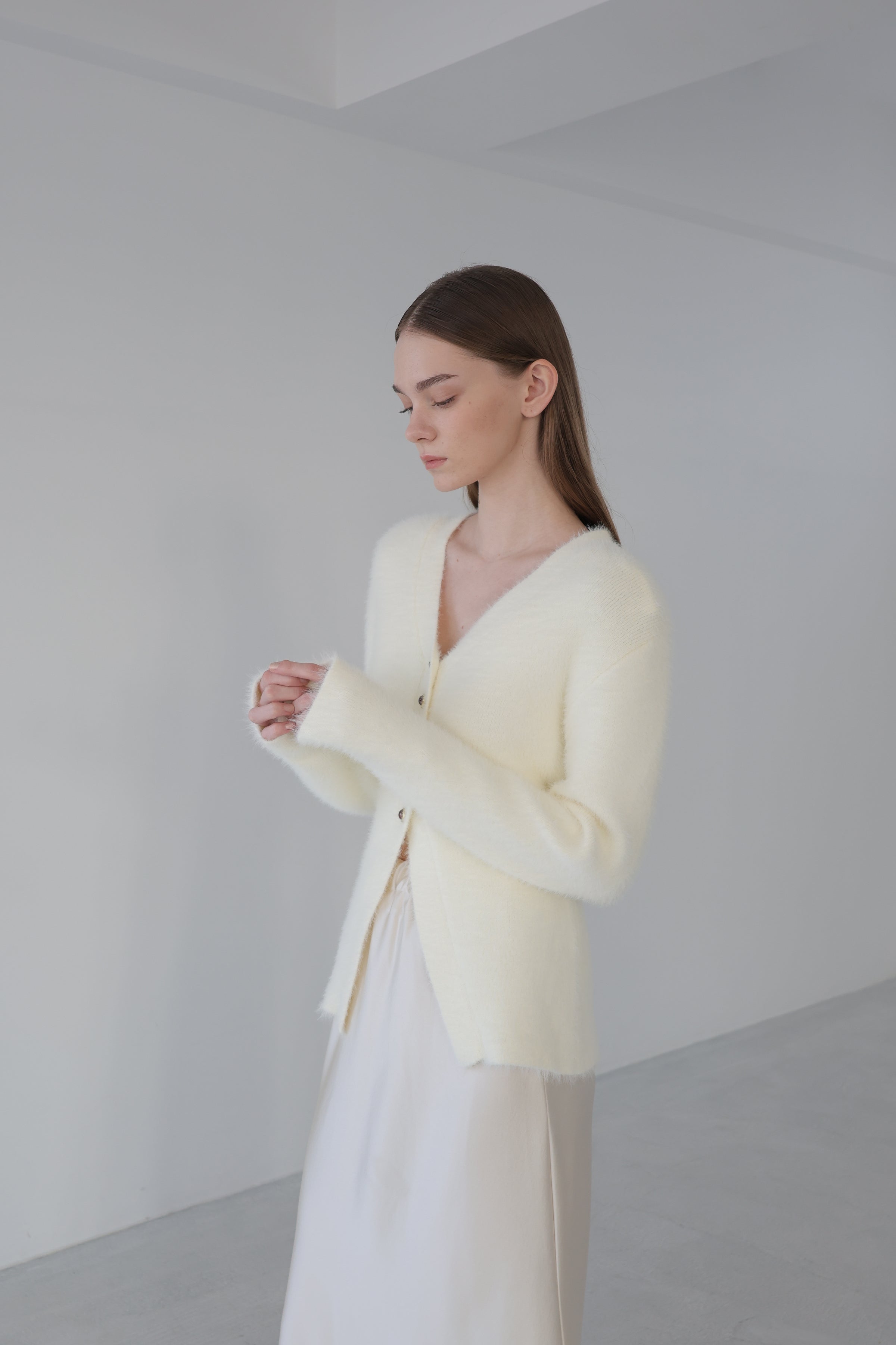 angora slim knit cardigan