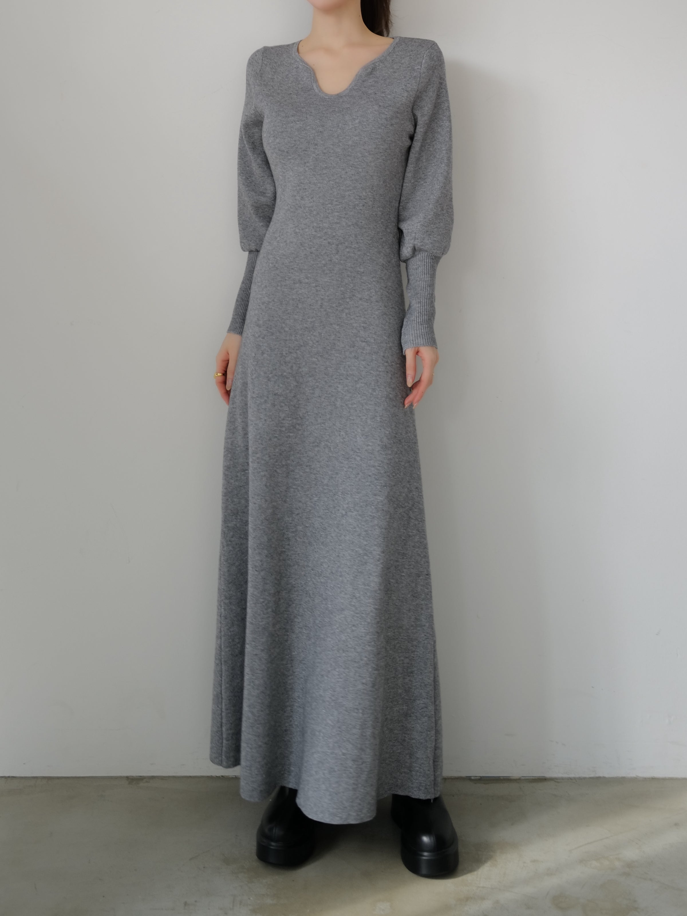 design neck flared long dress