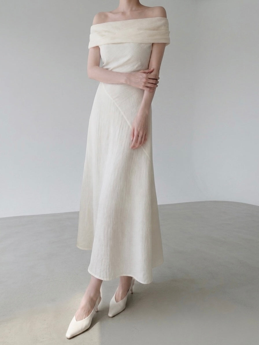 tencel drape off-shoulder dress