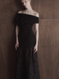 off-shoulder jacquard maxi dress