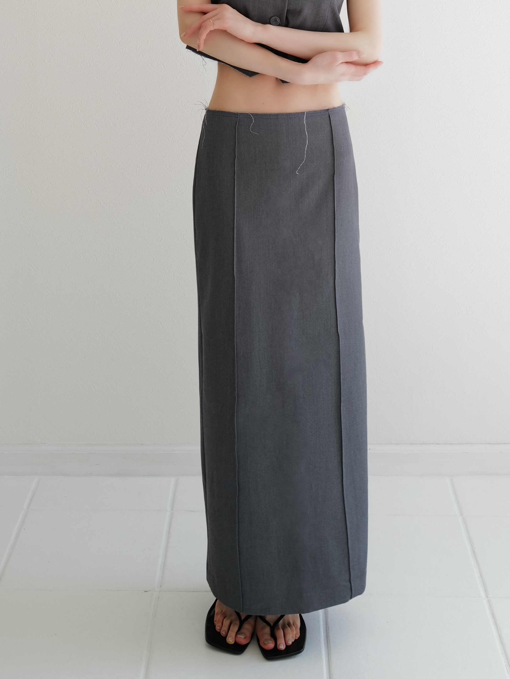summer sale / raw hem slim long skirt