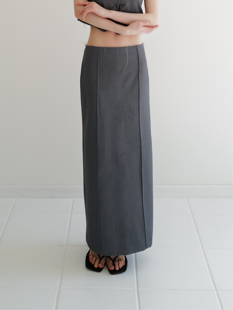 raw hem slim long skirt