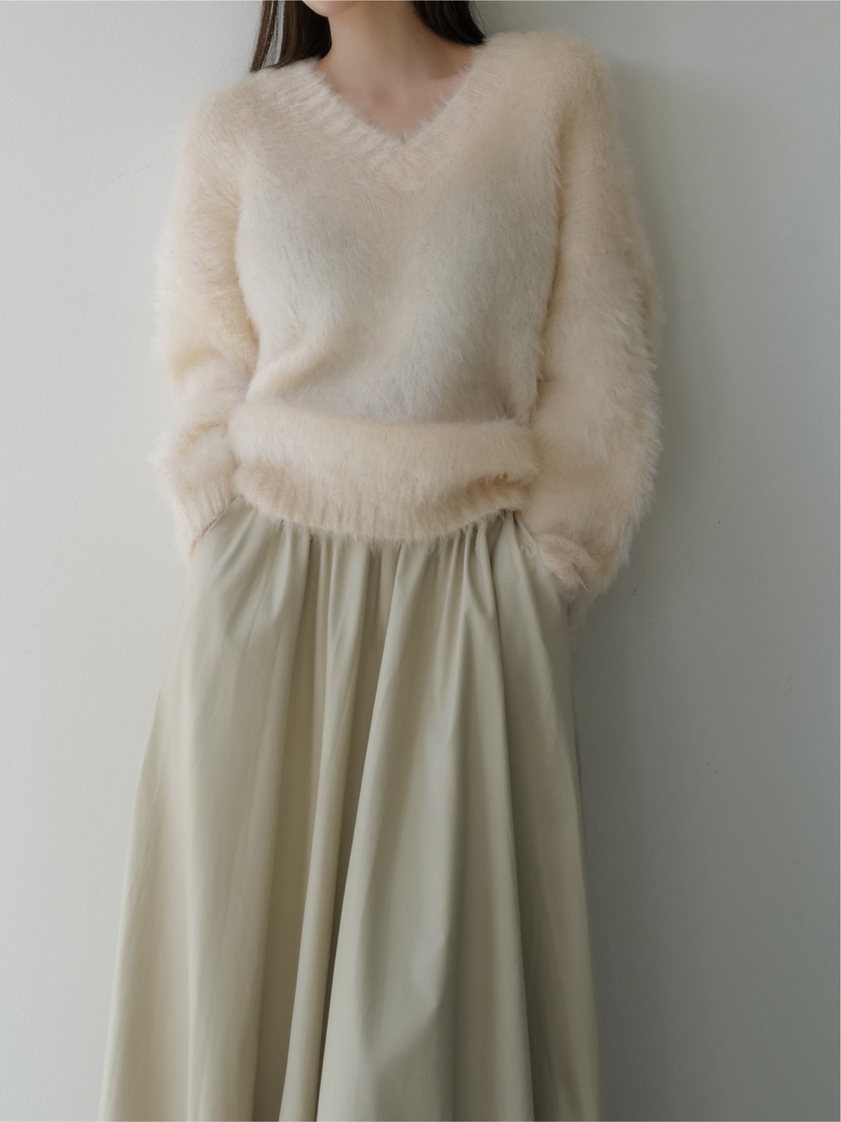 fuzzy v neck sweater