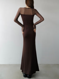 soft sheer neck maxi dress