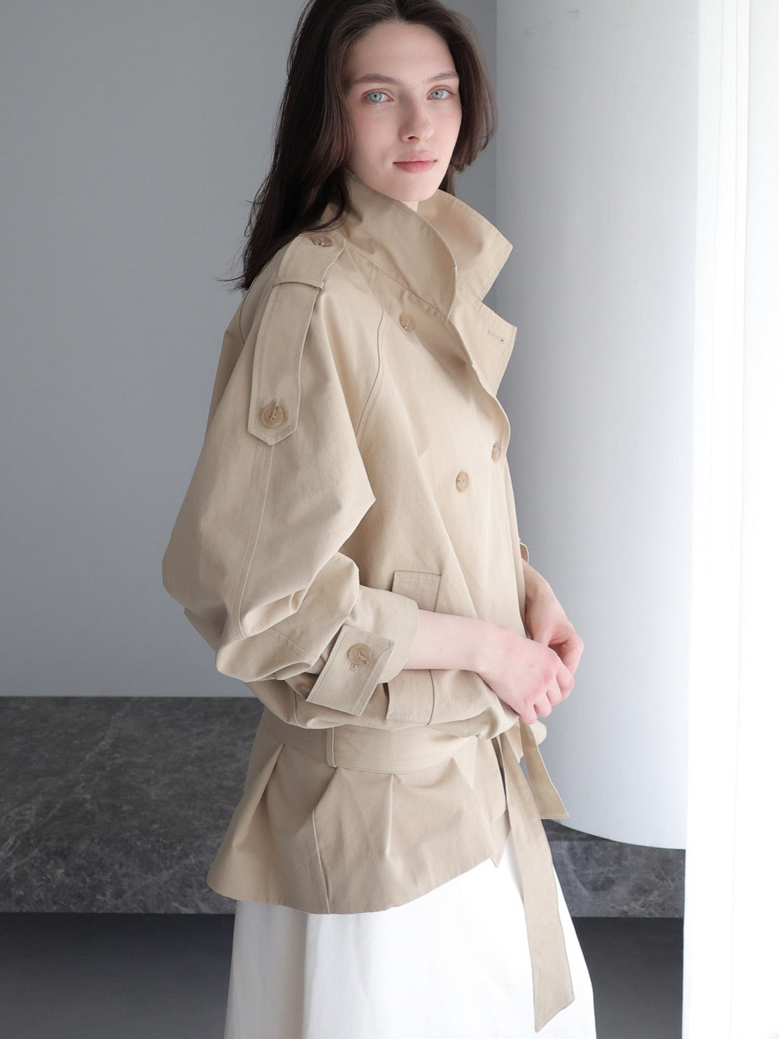 modern short trench coat