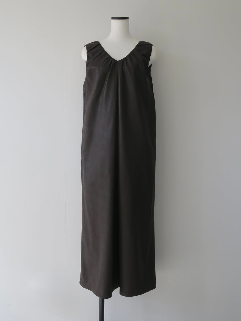 vegan leather v neck dress