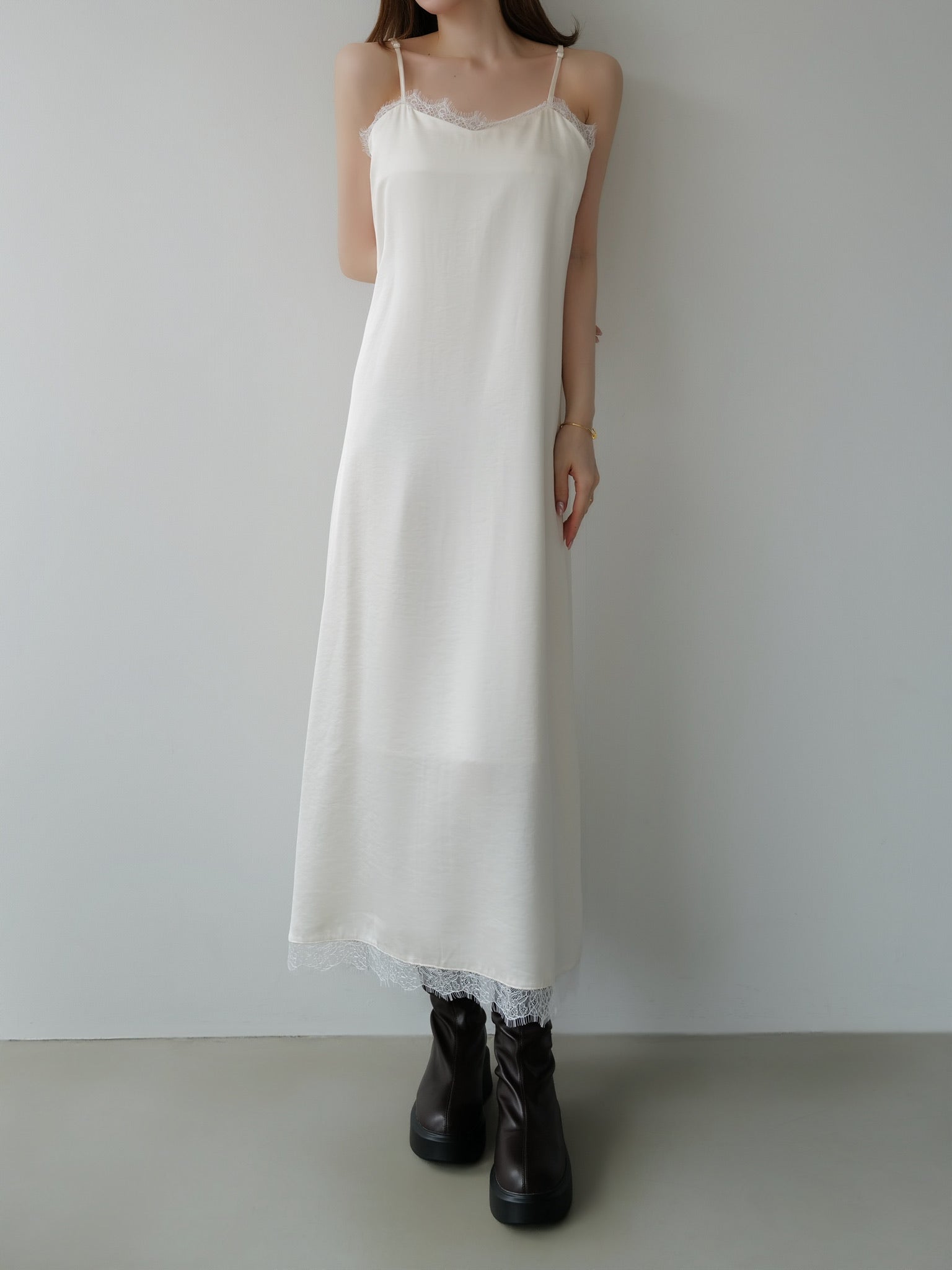 lace satin cami long dress