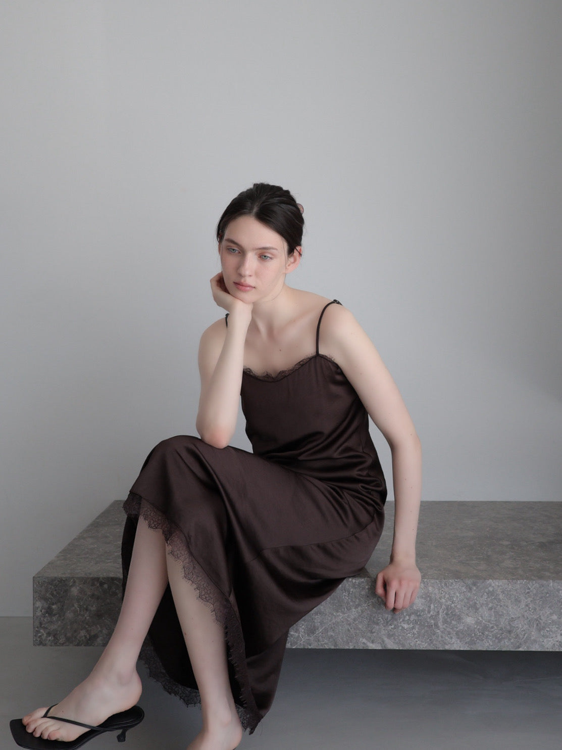 lace satin cami long dress