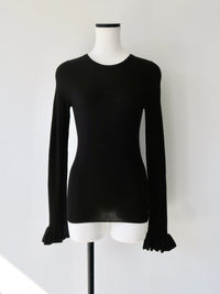 cashmere ribbed frill sleeve top
