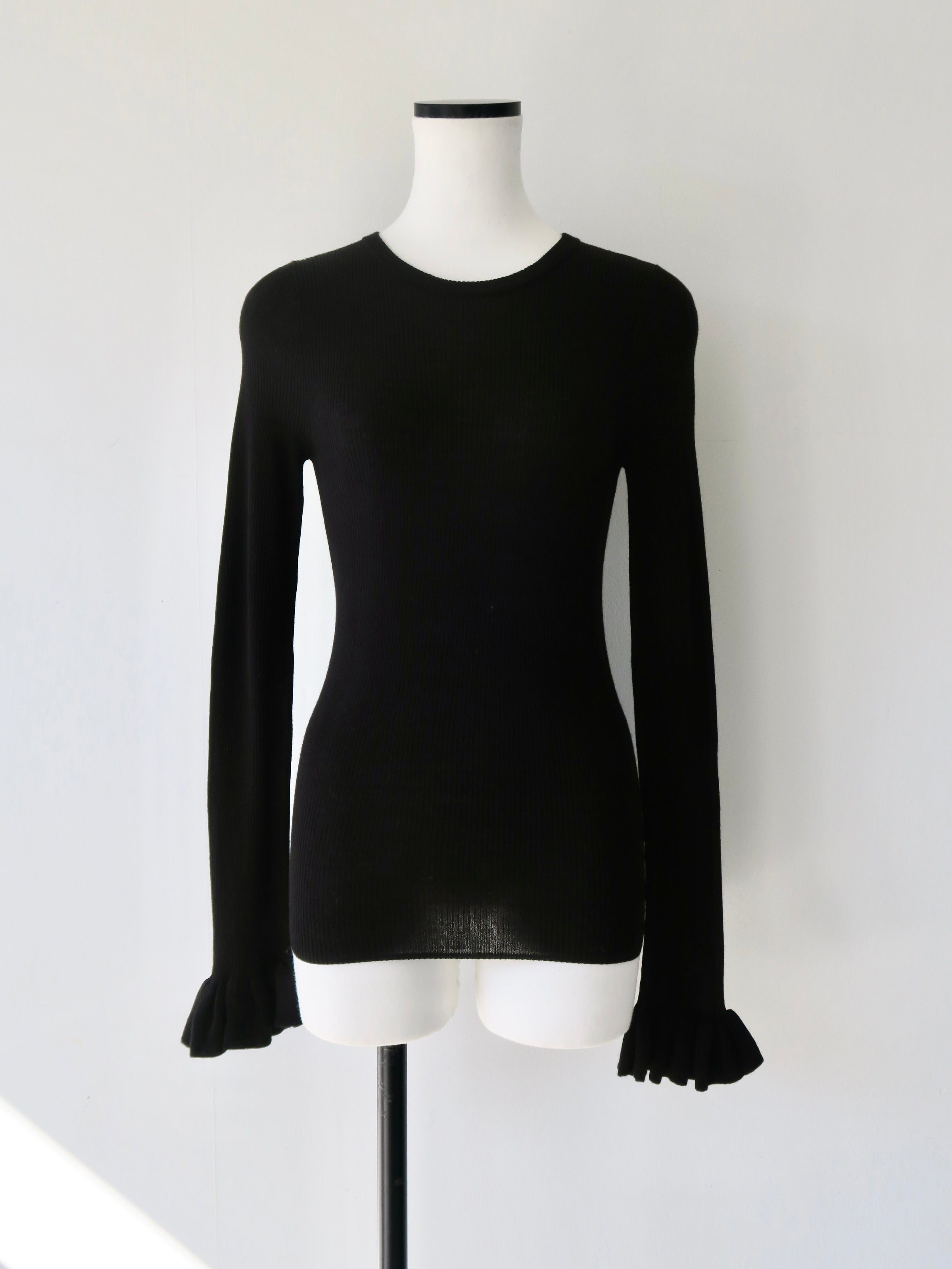 cashmere ribbed frill sleeve top