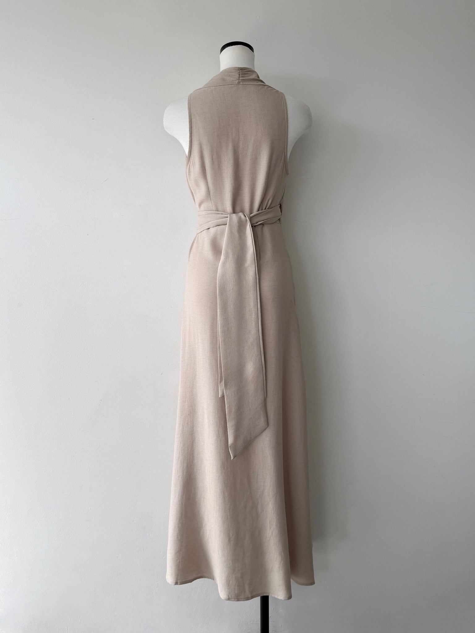 linen wrap sleeveless dress