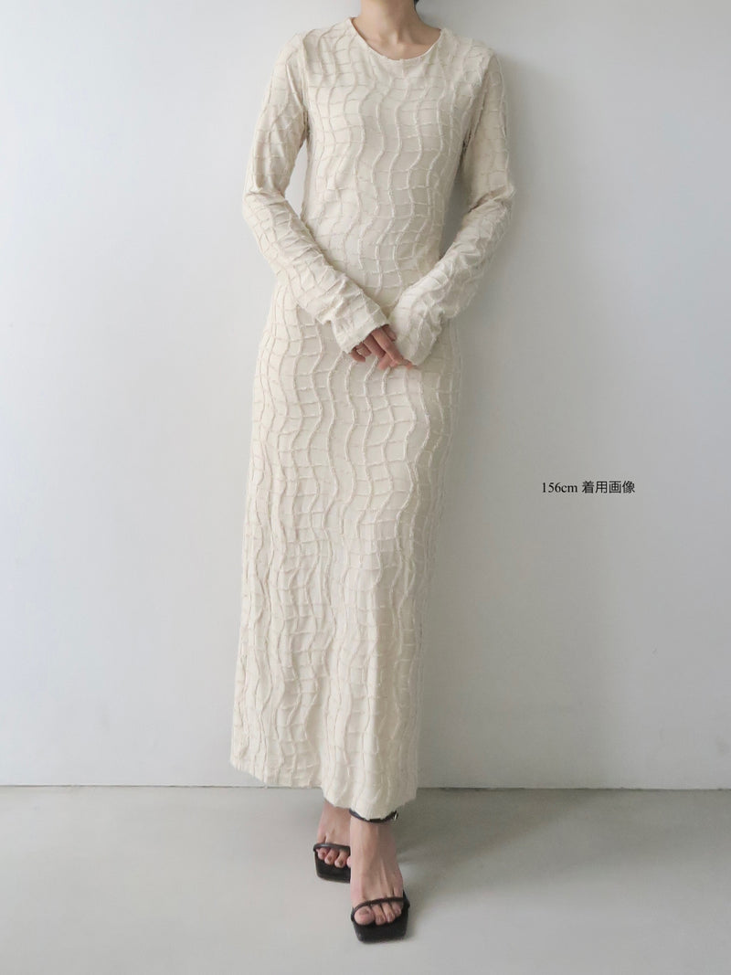 wavy tile pattern long sleeve dress