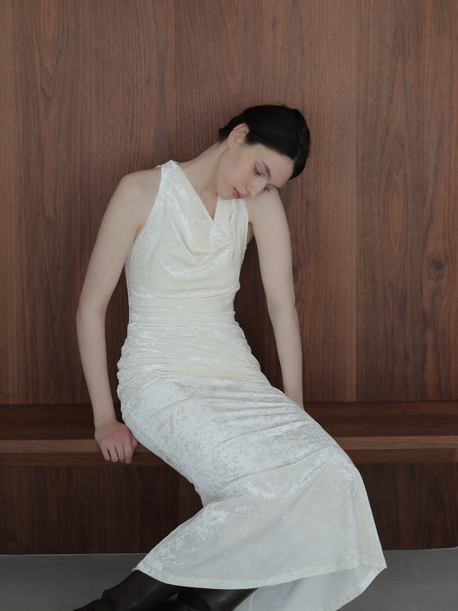 【美品】maison celon drape velour dress drape velour long dress – célon