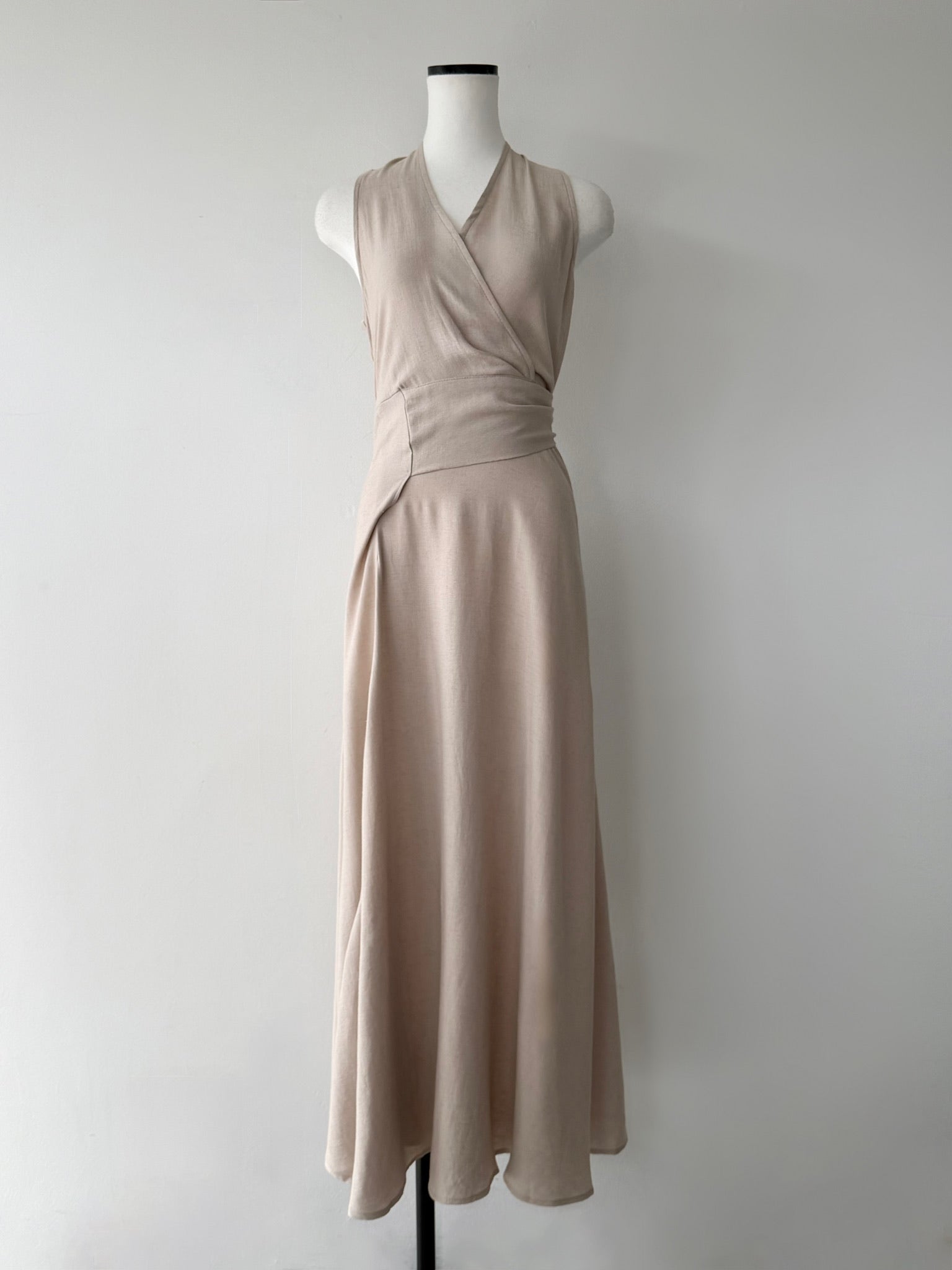 linen wrap sleeveless dress