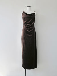 velour asymmetry drape cami dress