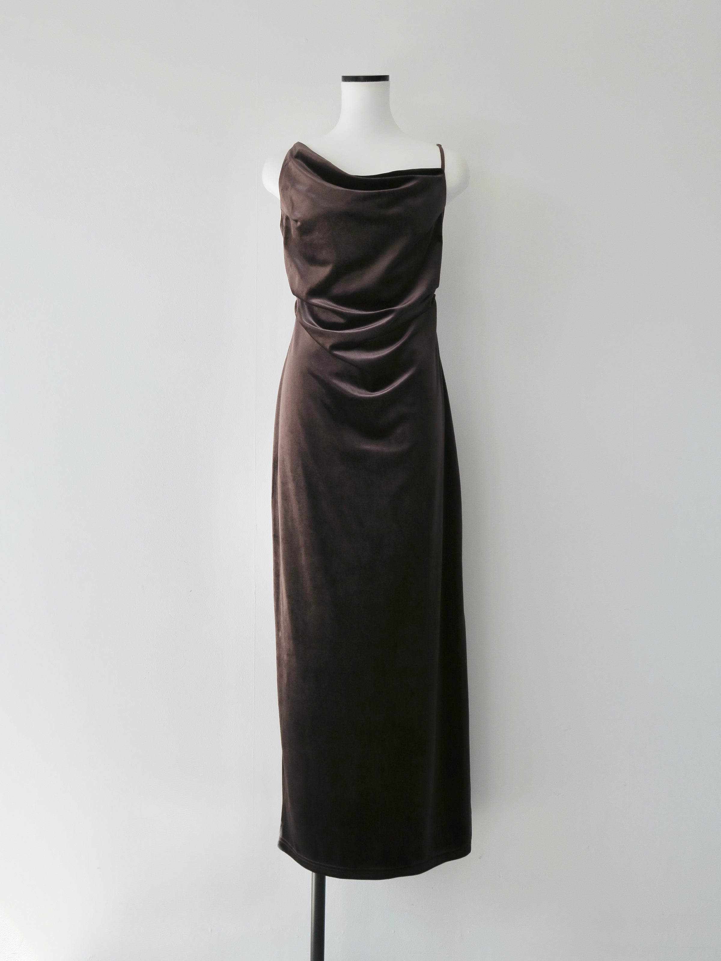 velour asymmetry drape cami dress