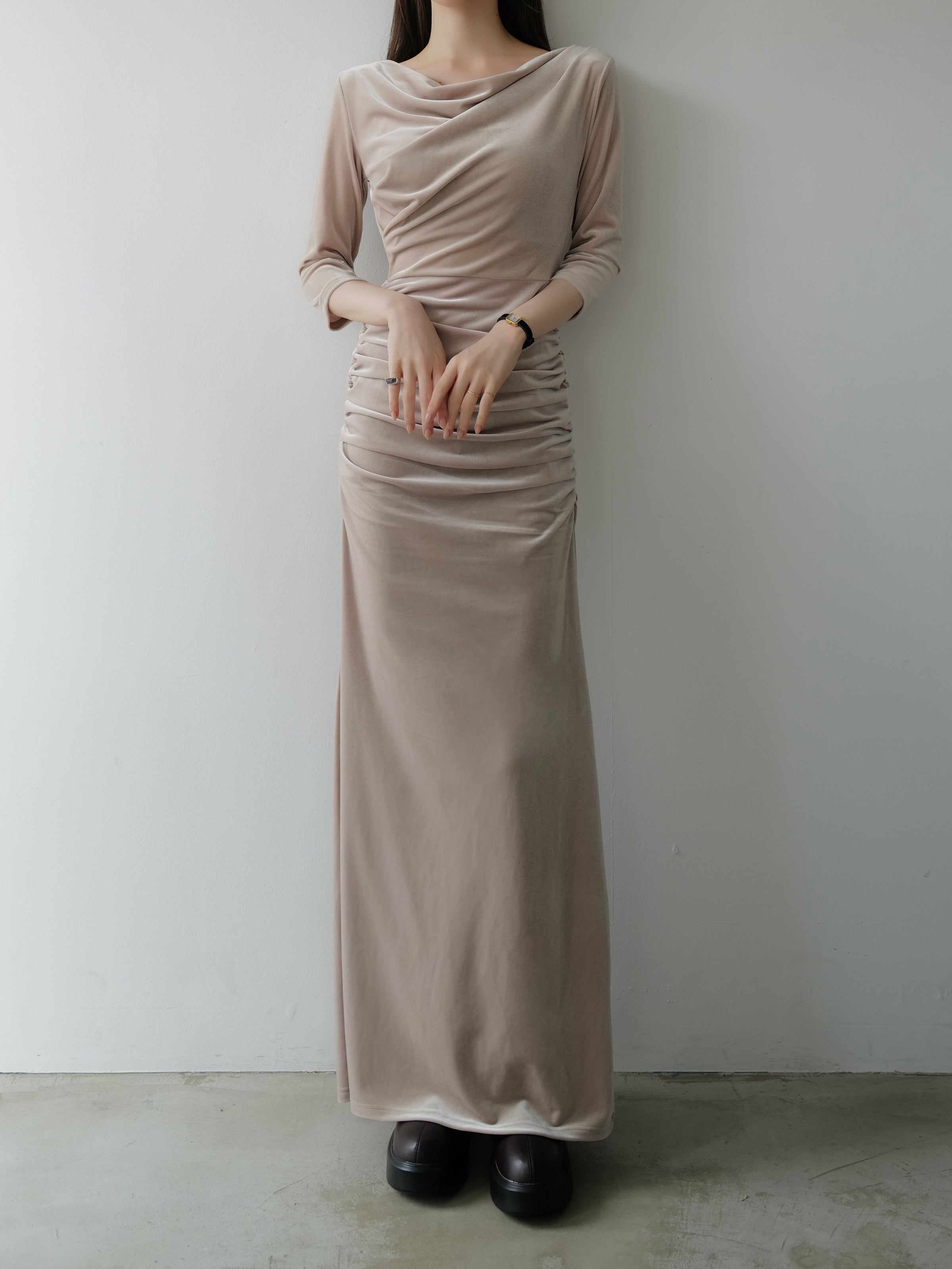 shirring drape velour dress