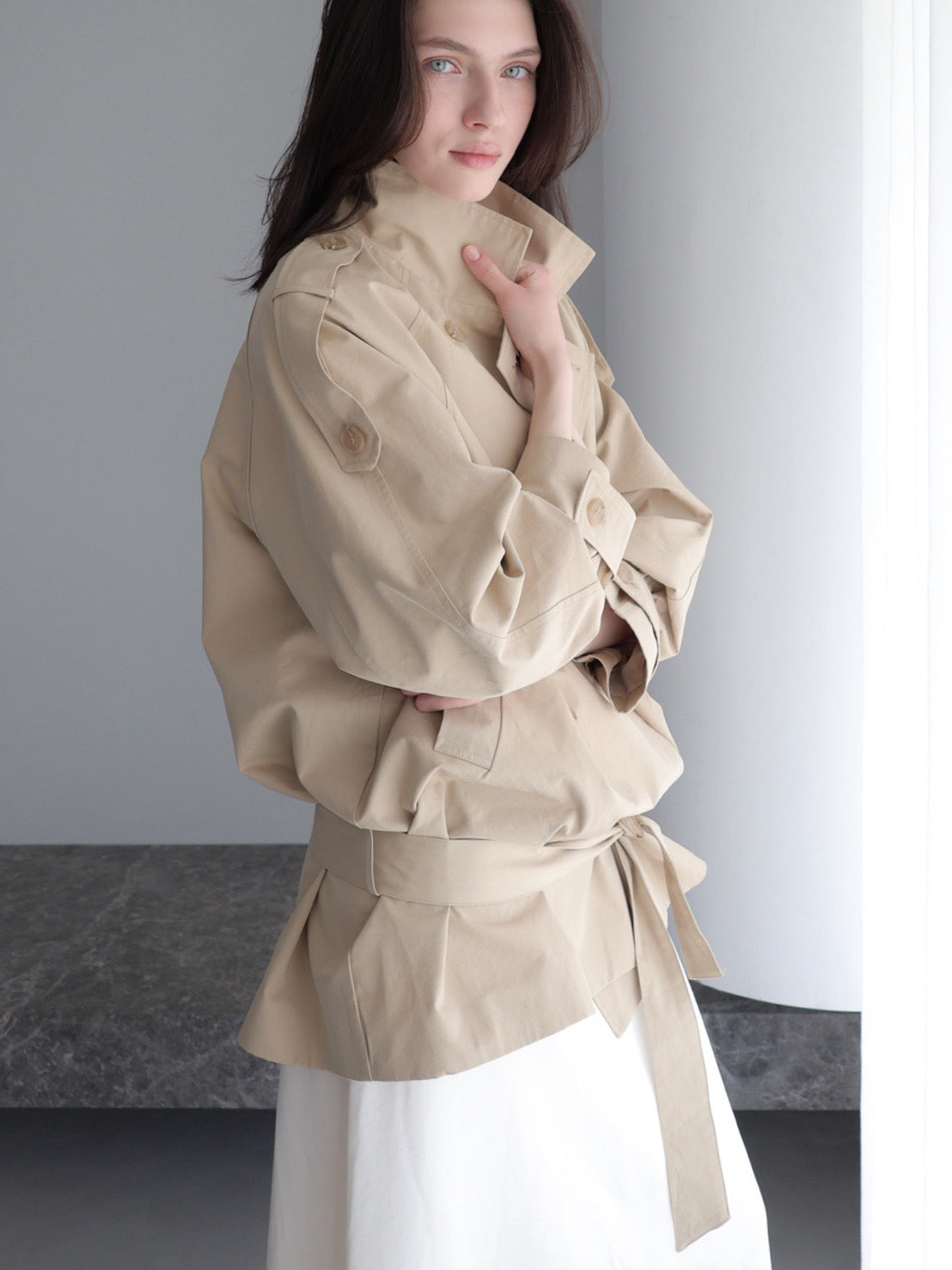 modern short trench coat