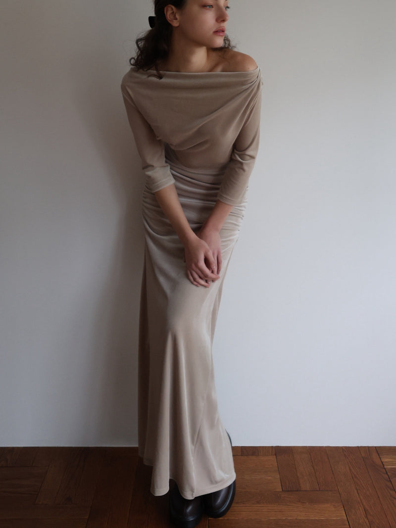 shirring drape velour dress – célon