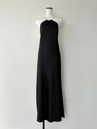 satin halter open back dress