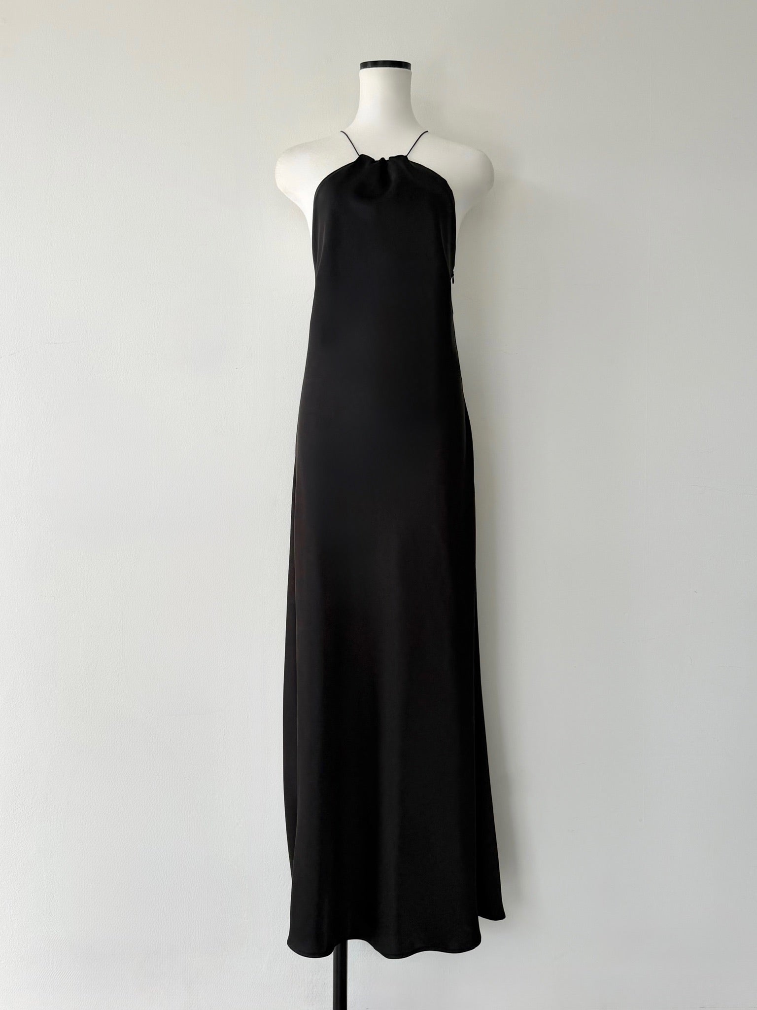 satin halter open back dress
