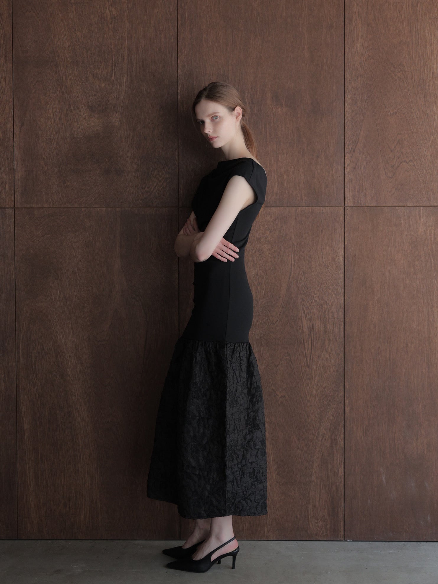 off-shoulder jacquard maxi dress