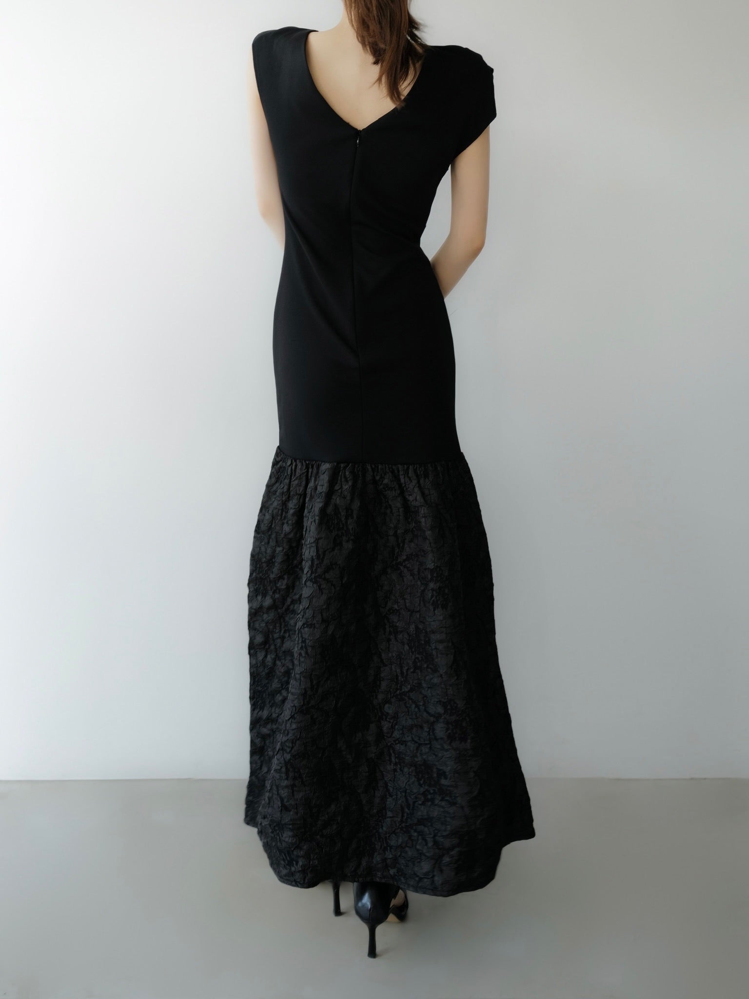 off-shoulder jacquard maxi dress