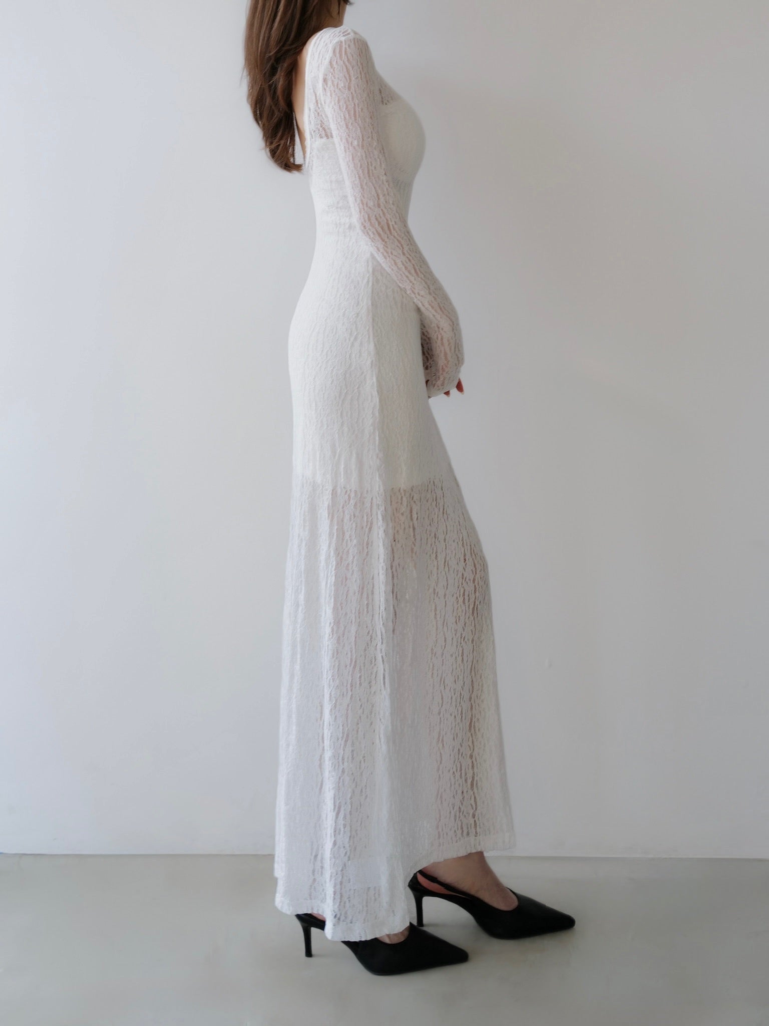 romantic lace sheer back dress