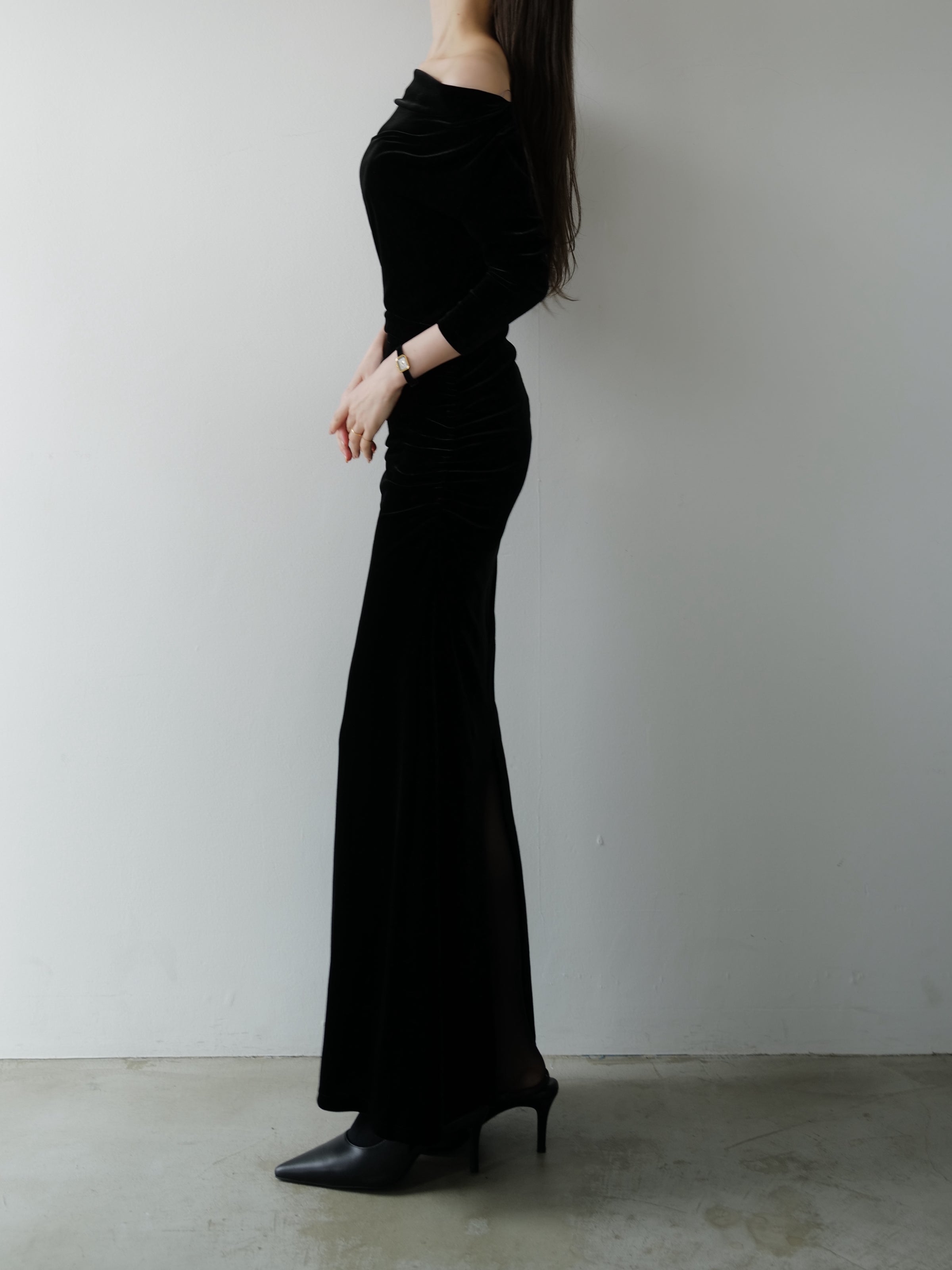 shirring drape velour dress