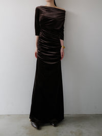 shirring drape velour dress
