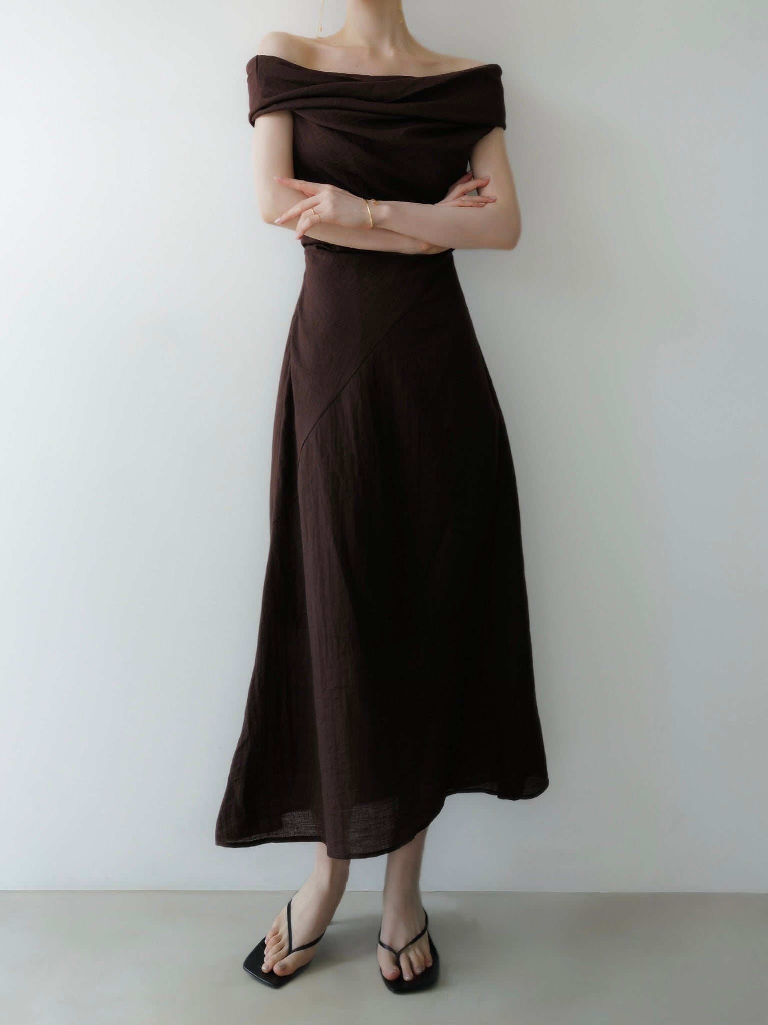 tencel drape off-shoulder dress