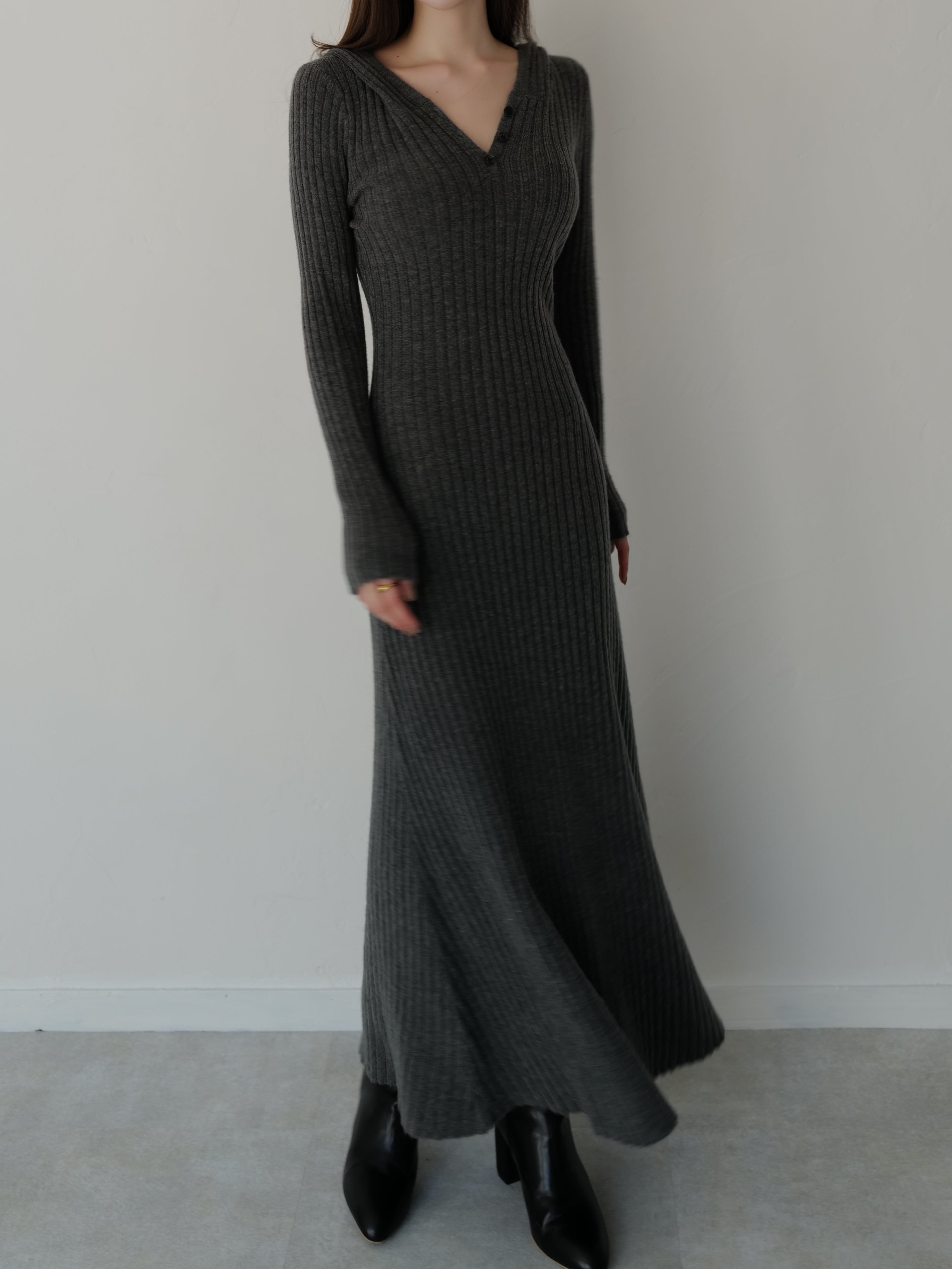 ワンピース maison celon hoodie rib knit dress hoodie rib knit dress – célon