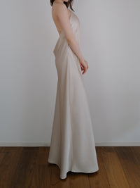 satin halter open back dress
