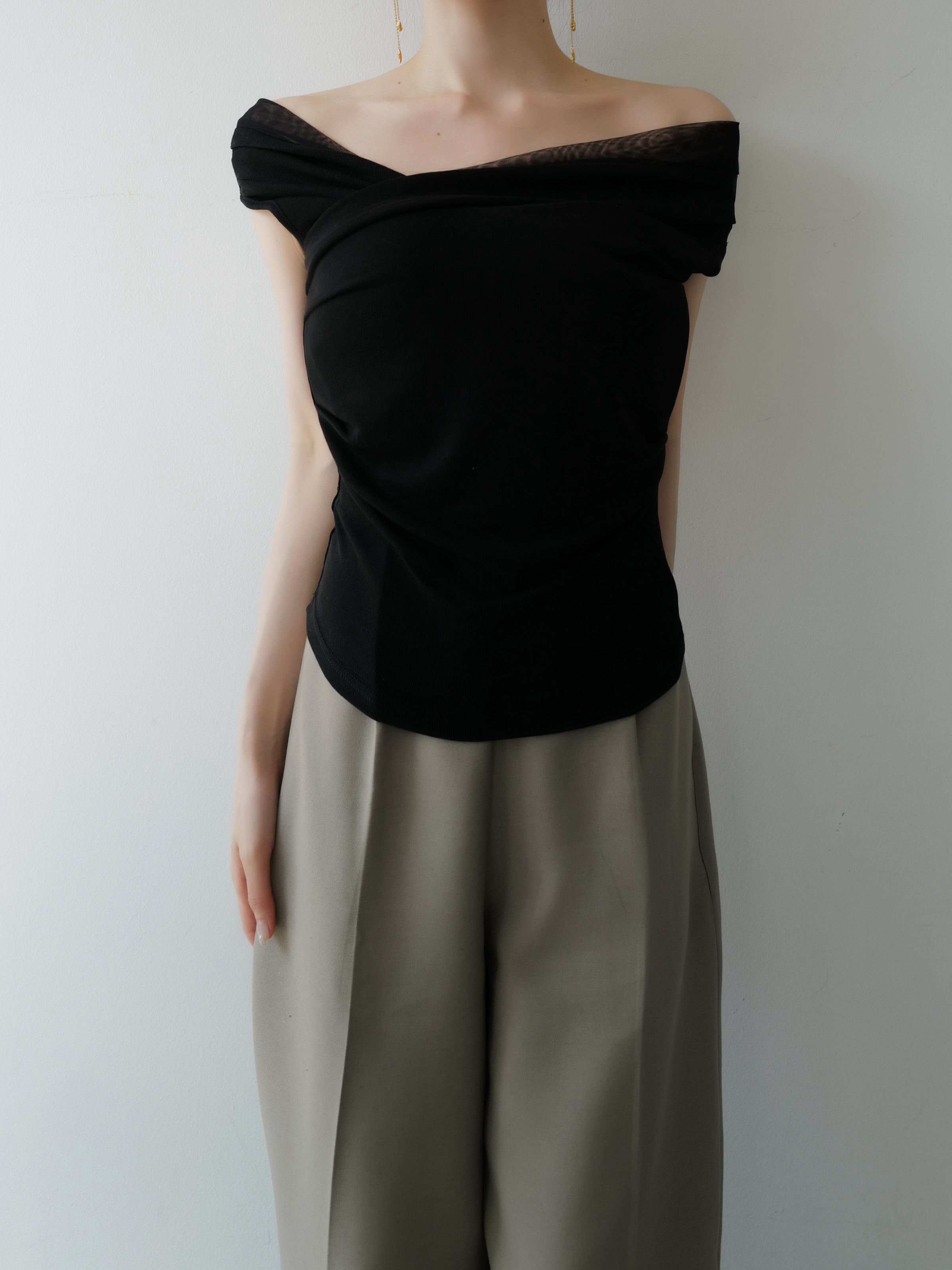 sheer draped sleeveless top