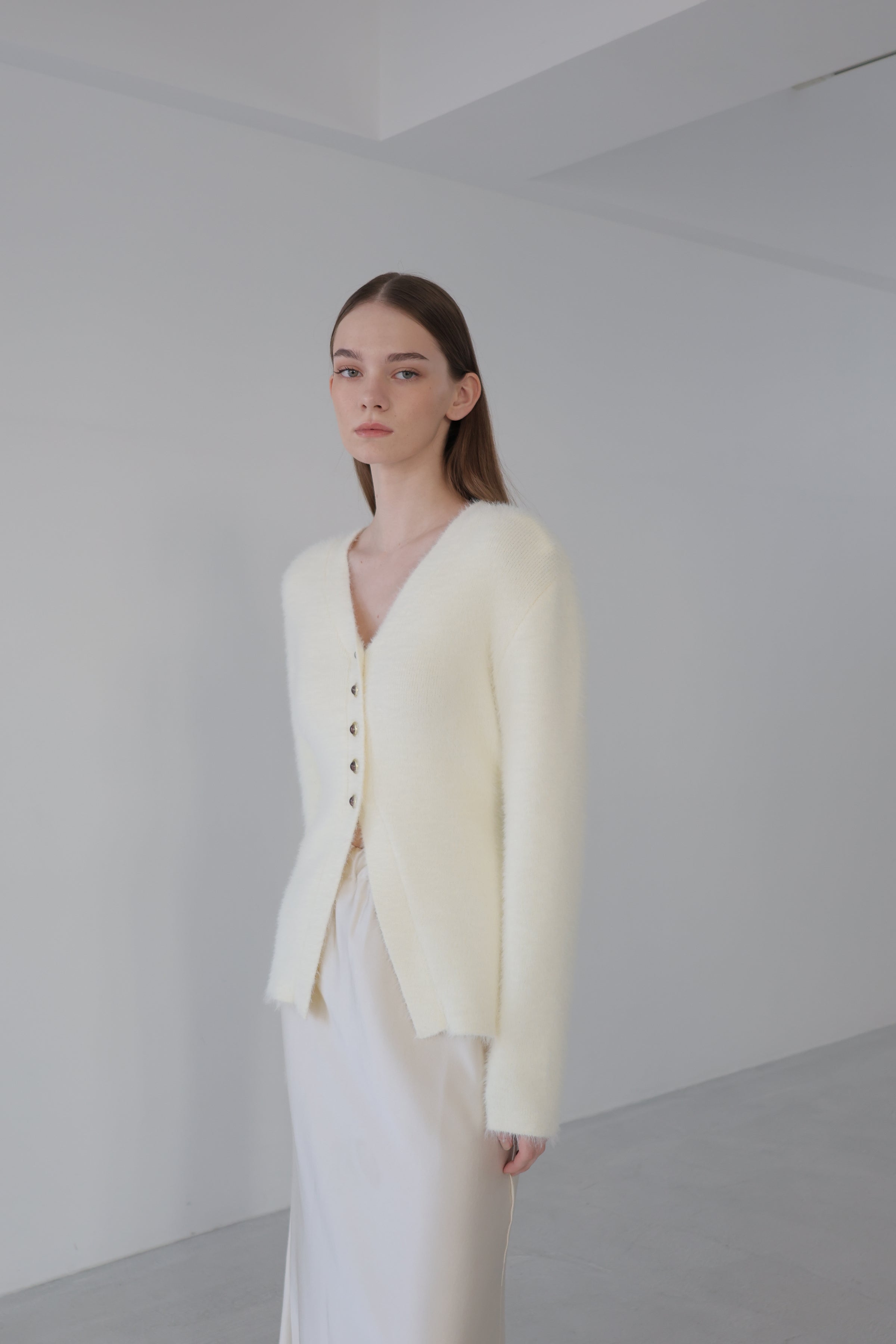 angora slim knit cardigan