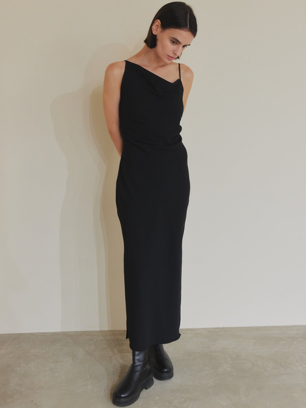 asymmetry drape cami dress – célon