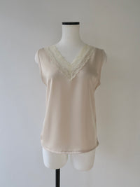 lace trim satin cami tops